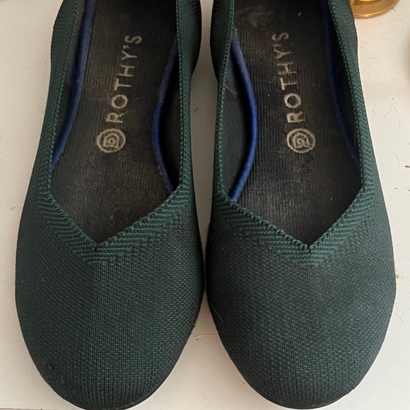 Rothy's Dark Green Flats with Blue Trim - Picture 3 of 6